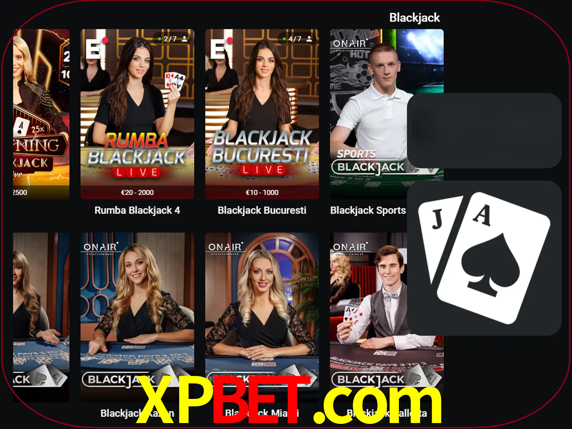 Escolha uma mesa completa de jogadores de blackjack.